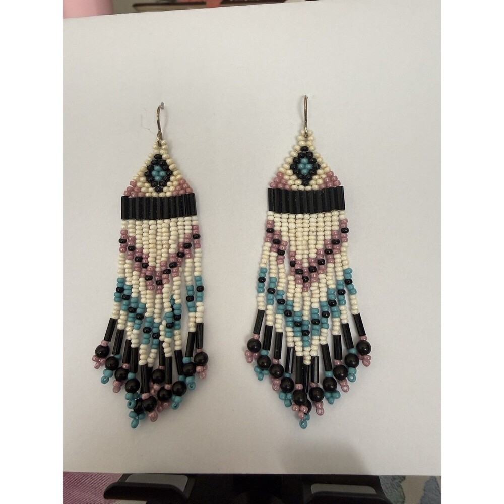 Southwestern Beaded Fringed Hook Earrings